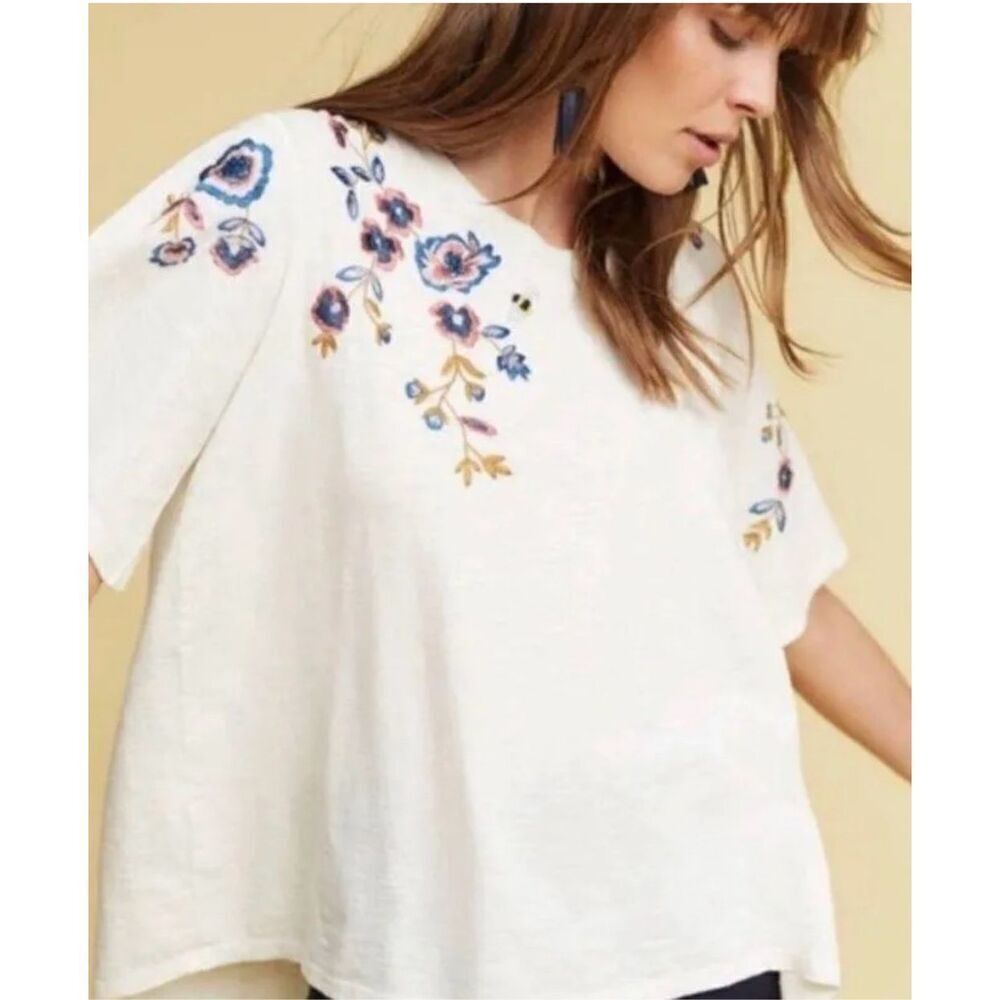 Anthropologie Arkemi + Kim women's Embroidered Floral Bees Boho Bohemian Flutter - Picture 2 of 8